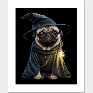 cute pug wizard in robe - adorable pug dressed up as wizard costume Posters and Art